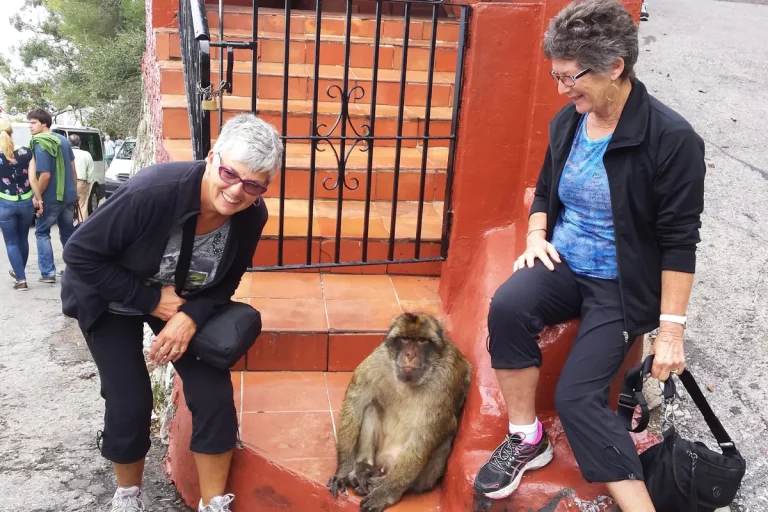 posando con mono en escaleras visita guiada gibraltar naturanda 1 copia 768x512